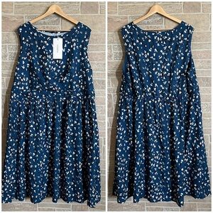 BloomChic Navy Blue Sleeveless Dress with White Pattern